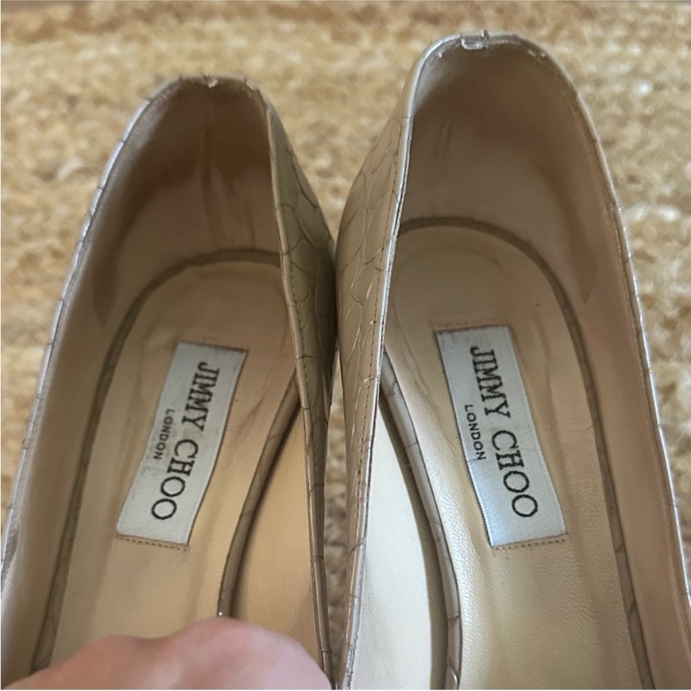 Jimmy Choo Beige Croc-Embossed Heels - Picture 8 of 14